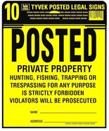 10 POSTED PRIVATE PROPERTY Tyvek Sheet Signs 11&quot;x11 Legal Sign Yellow HY... - $587.20 MXN