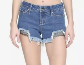 Blackheart Hot Topic Shorts Women Size 5 High Rise Indigo Fishnet Denim Grunge - £9.87 GBP