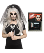 Halloween Makeup Skeleton Bride 5 Pc Black White Veil Choker Bouquet Kit - £15.24 GBP