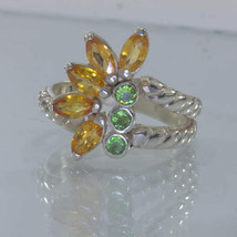 Orange Sapphire Green Garnet Handmade 925 Ladies Floral Ring Size 7.5 Design 222 - £74.94 GBP