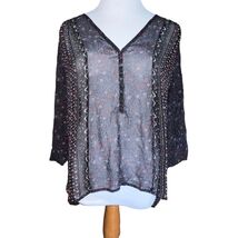 JOIE FLORAL SILK SHEER BLOUSE ROLL TAB SLEEVES BLUE Style J058-23088 Wom... - $9.50