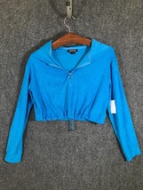 Joe Boxer Crop Hoodie Womens Size Medium Blue Long Sleeve 1/4 Zip Pull O... - £10.01 GBP