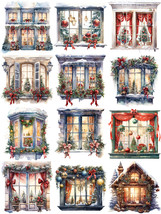 12 PCS Christmas Window Stickers Lot Snow Theme Vintage Retro Watercolor... - $7.90