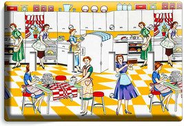 Retro Housewives 50&#39;S Kitchen Pattern 4 Gang Light Switch Wall Plate Home Decor - £14.82 GBP