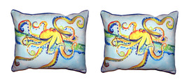 Pair Of Betsy Drake Crazy Octopus Large Indoor Outdoor Pillows 16 X 20 - £70.17 GBP