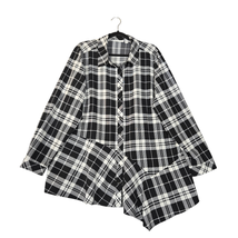 Susan Graver Womens 2X Blouse Plaid Asymmetrical Stretch Flowy Black Whi... - $11.33