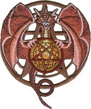 Red Dragon with Pentagram Die-Cut Embroidered Patch NEW UNUSED - £6.26 GBP