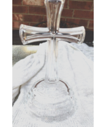 Lead Crystal Glass Cross on Round Etched Base Religious Home Decor - $13.84