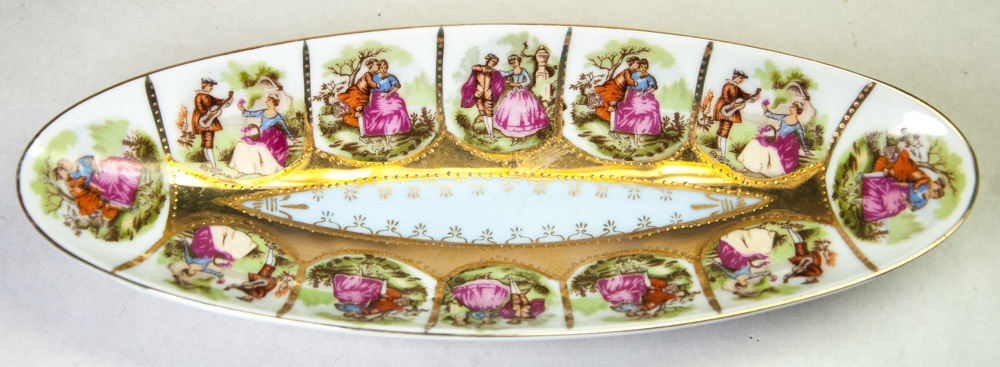 Royal Vienna Arnart Blue Oval Relish Dish Fragonard Courtship Scenes Gold Trim Item image 2