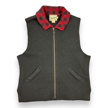 Woolrich Buffalo Plaid Collar Black Wool Sweater Vest Full Zip Women’s Sz L - £23.27 GBP