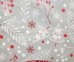 Peva Vinyl Flannel Back Tablecloth, 52&quot;x70&quot; Oblong, Christmas Tree On Grey, Bh - £11.10 GBP