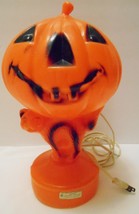 Vintage Halloween Lamp Plastic Blow Mold Light Jol Jack-o-lantern &amp; Cat Works! - £43.91 GBP
