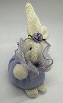 Russ Berrie Knit Mini Bunny Rabbit w/ Purple Dress &quot;Rosebud&quot; - £11.42 GBP