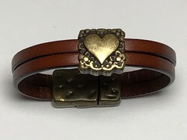 7 inch Brown Dual Strand Italian Leather Bracelet with Strong Magnetic Closure - £4.75 GBP