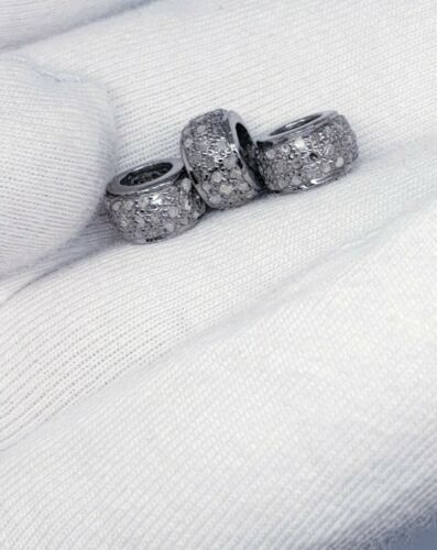 Pave Diamond 1pc Diamond Spacer Beads 925 Sterling Silver, Rondelles 8mm... - $29.04