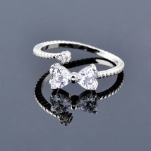 SINLEERY Lovely Clear Crystal Bowknot Bow Adjustable Rings For Women Girl Rose G - £8.10 GBP