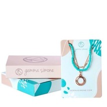 Gemma Simone Aqua Rose Gold Beaded Lariat Layered Necklace New With Tags In Box - £20.42 GBP