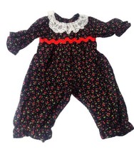 Handmade Ditsy Cherry Cotton Jumpsuit Doll Clothes Lace Black Red Fits 12 in  - £6.71 GBP
