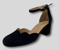 Neiman Marcus Women&#39;s Black Scallop Ankle Strap Suede Sandal Shoe Size US 10 NEW - £62.56 GBP