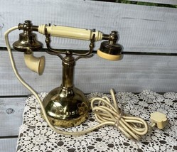 MCM Vtg Gold Almond Fancy Old Fashioned Phone Hollywood Regency Decor 4p... - £112.95 GBP