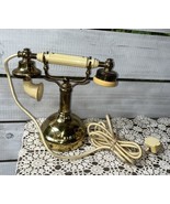 MCM Vtg Gold Almond Fancy Old Fashioned Phone Hollywood Regency Decor 4p... - £113.58 GBP
