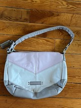 Tignanello Rose Pink Tan &amp; Taupe Leather Purse Hand Bag w Zipper &amp; Snap Closure - £15.19 GBP