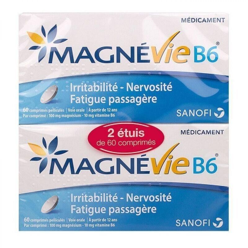 SANOFI Magne B6 2X60 Tablets - Magnesium 100mg/cap + Vitamin B6 10mg/cap EXP2026