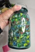 Ball Mason Jar Green Quart 1923-1933 No. 1 on Bottom Filled with Marbles image 2