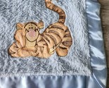Disney Tigger Blue Baby Blanket Satin Trim and Satin Back 29 X 38” Lovey... - £23.36 GBP