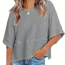 Solid Crew Neck Loose Basic T-shirt, Casual Half Sleeve Spring And Summe... - $23.02