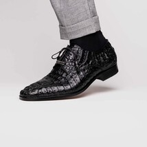 Apricena Genuine Caiman Crocodile Dress Derby's Shoes Black image 8