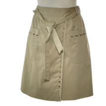 Elie Tahari Skirt Sateen Cotton Belted Midi Khaki Women&#39;s Size 8 - $26.99