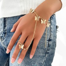 New Fashion Butterfly Pendant Link Chain Wrist Bracelet for Women Punk Finger Ri - £8.63 GBP