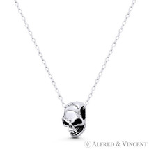 Skull Skeleton Head 3D Halloween Charm Oxidized 925 Sterling Silver 12mm Pendant - £14.61 GBP+