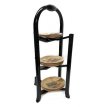 Vintage Chinese Wood Plates Holder Caddy Rack Stand With 11 Bamboo Plates 16&quot; h. - £54.18 GBP