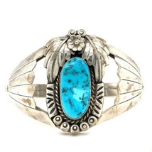 Vtg Signed Sterling Old Pawn Navajo Morenci Turquoise Stone Cuff Bracelet 6 3/4 - £203.34 GBP