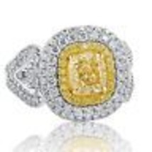 GIA Certified 2.60Ct Light Yellow Cushion Diamond Engagement Ring 18k White Gold - £5,572.84 GBP