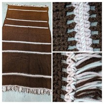 Handmade Crochet Afghan Blanket Throw Pink Brown Chocolate Tassels 41x80 Barbie - £39.47 GBP