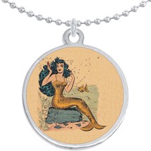 Vintage Mermaid Round Pendant Necklace Beautiful Fashion Jewelry - £8.46 GBP