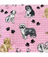 Dog Breeds Pink Flannel Fabric Dalmations Sheepdogs Boxers Spaniels Paws... - £13.51 GBP