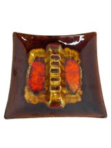 Vintage MCM LG Square Cigar Ashtray Brown Red Drip Glaze Pottery USA Boho Retro - £22.41 GBP