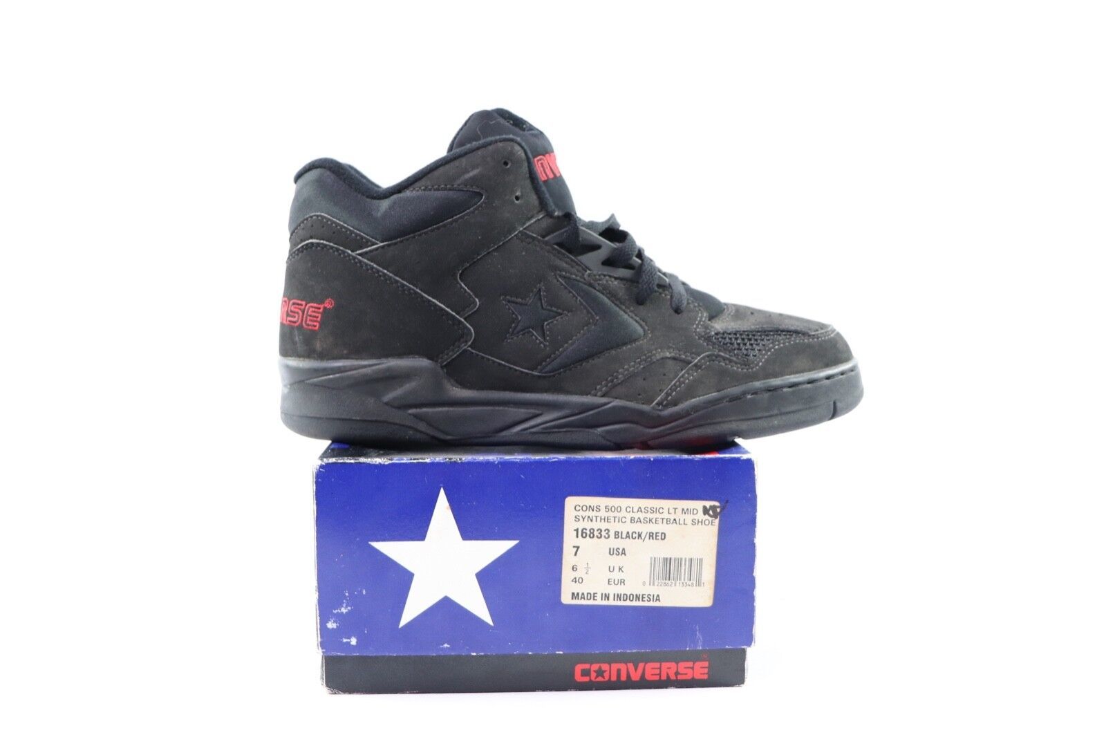 NOS Vintage 90s Converse 500 Mid Basketball Sneakers Shoes Black Mens Si... - $79.15