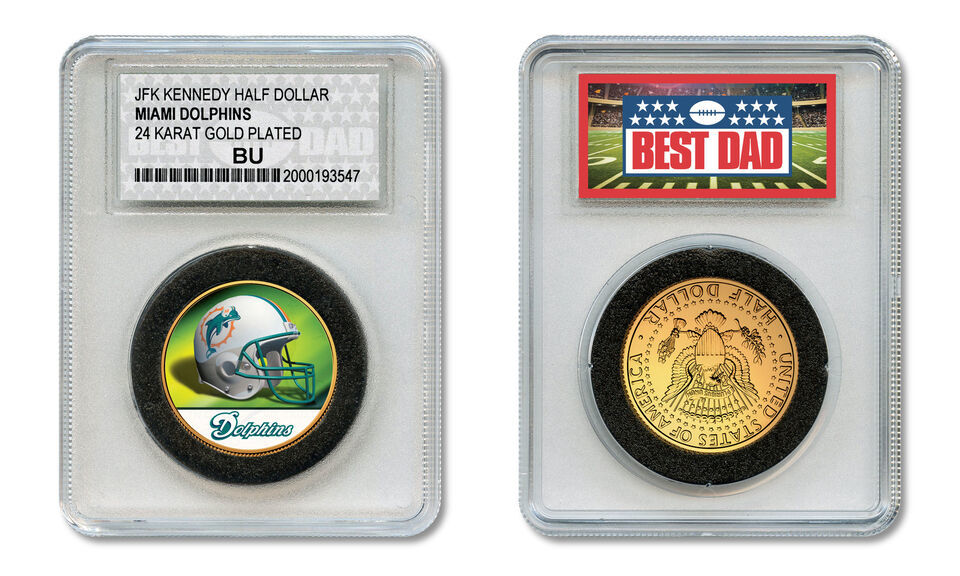 MIAMI DOLPHINS NFL *GREATEST DAD* JFK 24KT Gold Clad Coin SPECIAL LTD. CASE - $12.16