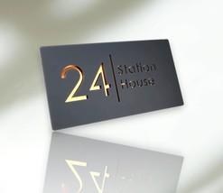 Acrylic House Numbers Door Sign | House Door Plaque | Black Acrylic Golden mirro - £15.98 GBP