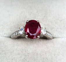 Blood Red Ruby / Moissanite Platinum Over Sterling Silver Ring 4.20 ctw, Size 9 - £63.90 GBP