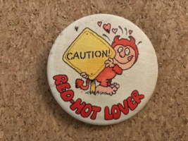Vintage 1979 Hallmark Caution Red-Hot Lover Devil Pinback Pin 2.25" - $9.05