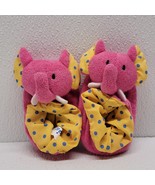 Vintage 1993 Kids II Pink Elephant Yellow Blue Dot Terrycloth Baby Slippers - $16.75