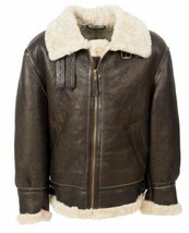 Men&#39;s B3 Aviator Pilot WHITE Fur Shearling Bomber BROWN Leather Jacket/coat - $179.00