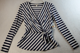 Maison Jules Blouse Top Womens Small White Navy Striped Rayon Long Sleeve V Neck - £15.98 GBP