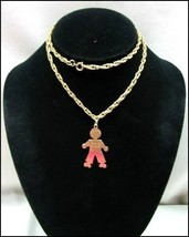 ROB Named BOY Child Figure PENDANT NECKLACE Vintage Goldtone 24&quot; Robert Bob - $8.99
